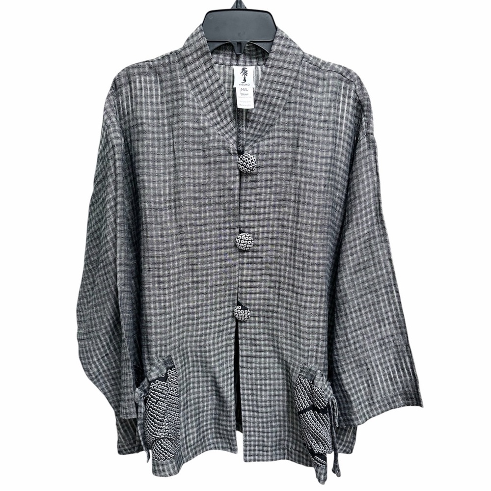 Yasuko Women’s Kimono Jacket Size M/L Linen Silk Gray